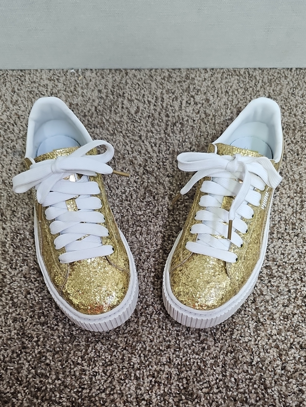 PUMA BASKET GOLD GLITTER PLATFORM SNEAKERS BFPM-06-147
